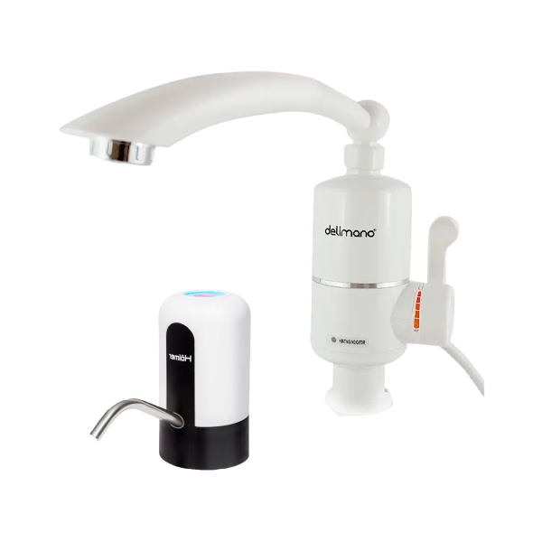 Кран з екраном проточний водонагрівач - Delimano + Електрична помпа для води - Aqua pump