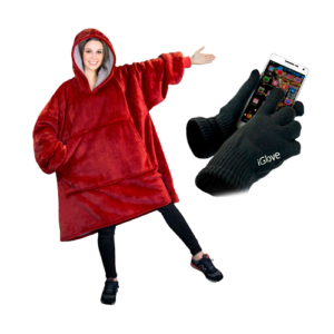 Плед з капюшоном - Huggle Hoodie + Рукавички для сенсорних екранів - iGlove