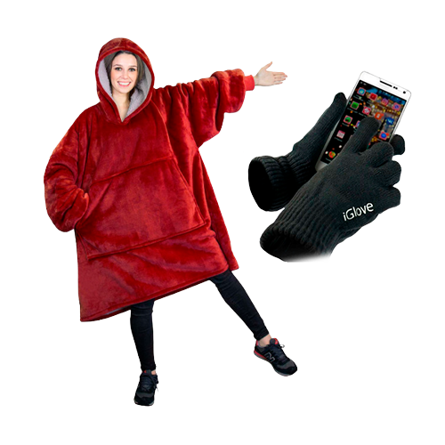 Плед з капюшоном - Huggle Hoodie + Рукавички для сенсорних екранів - iGlove